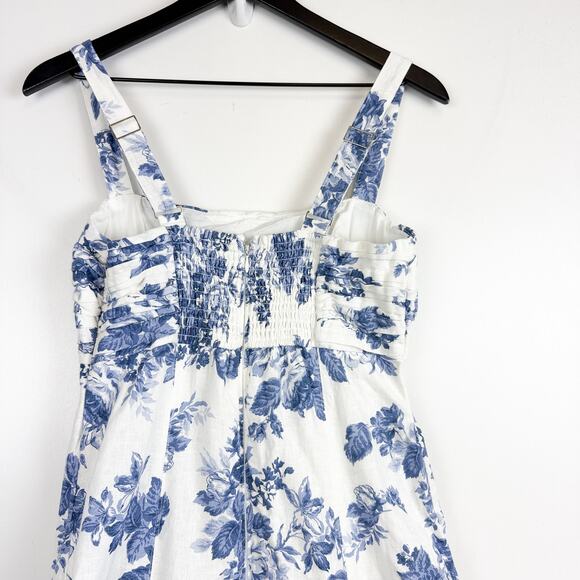 Abercrombie & Fitch Emerson Linen Floral Midi Dress Blue White - MT Tall - Picture 5 of 10